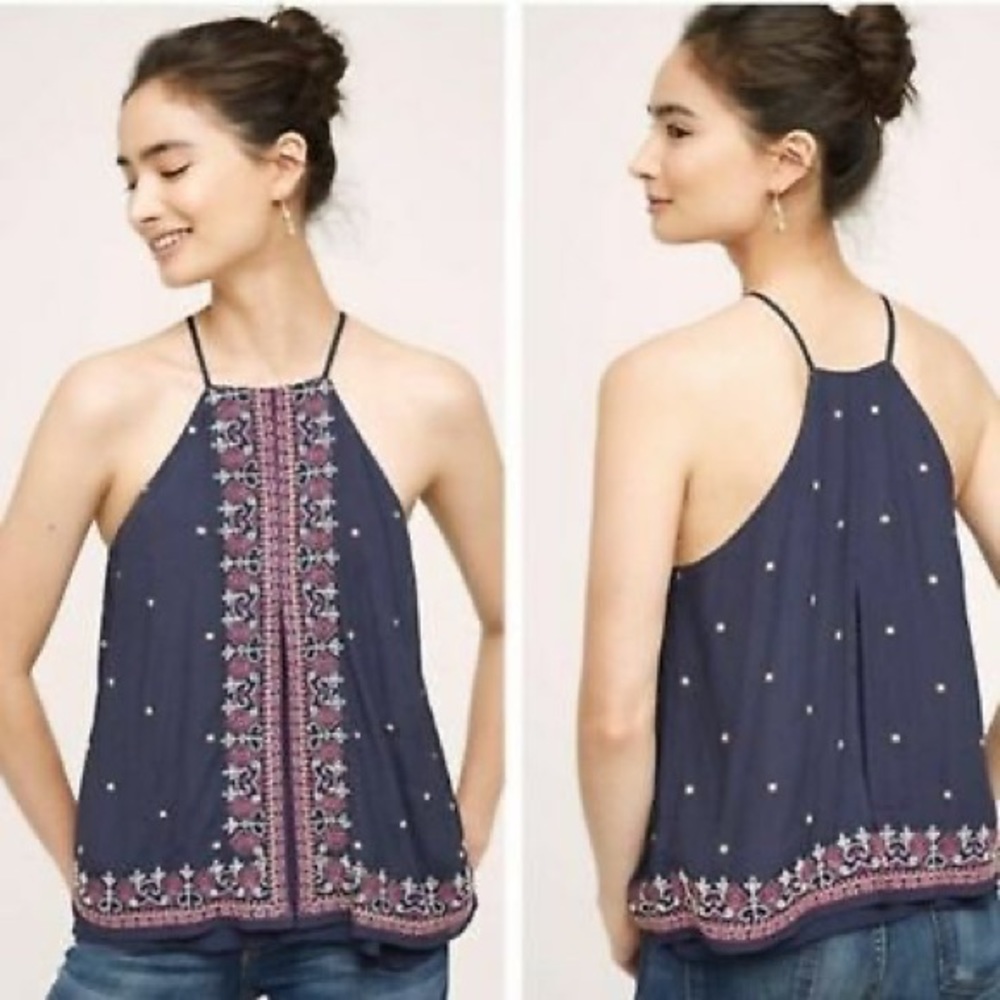 Anthropologie Floreat Floral Embroidered swing tnk